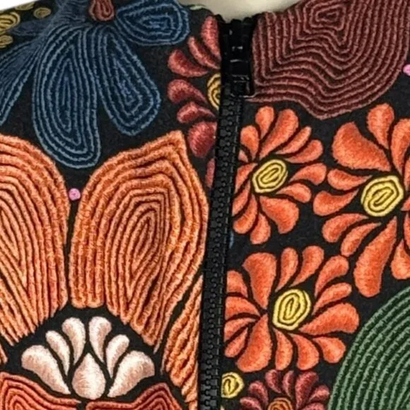 Farm Rio Black Stitched Flowers Lenzing™ Ecovero™ Viscose Midi Dress Size Small - Picture 13 of 16